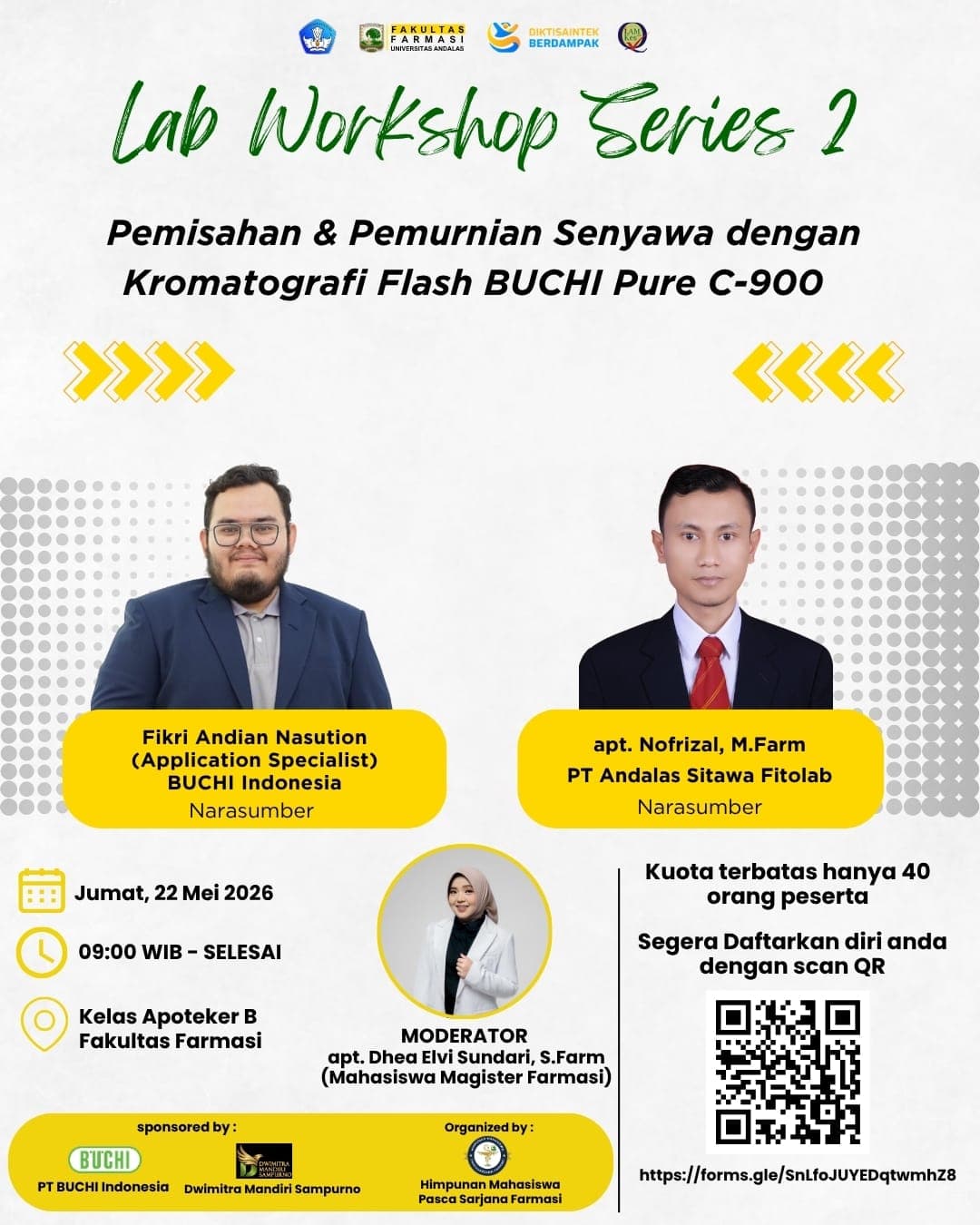 Tingkatkan  Keterampilan Pemurnian Modern, Fakultas Farmasi Unand Gelar Workshop Gratis Kromatografi Flash BUCHI Pure C-900