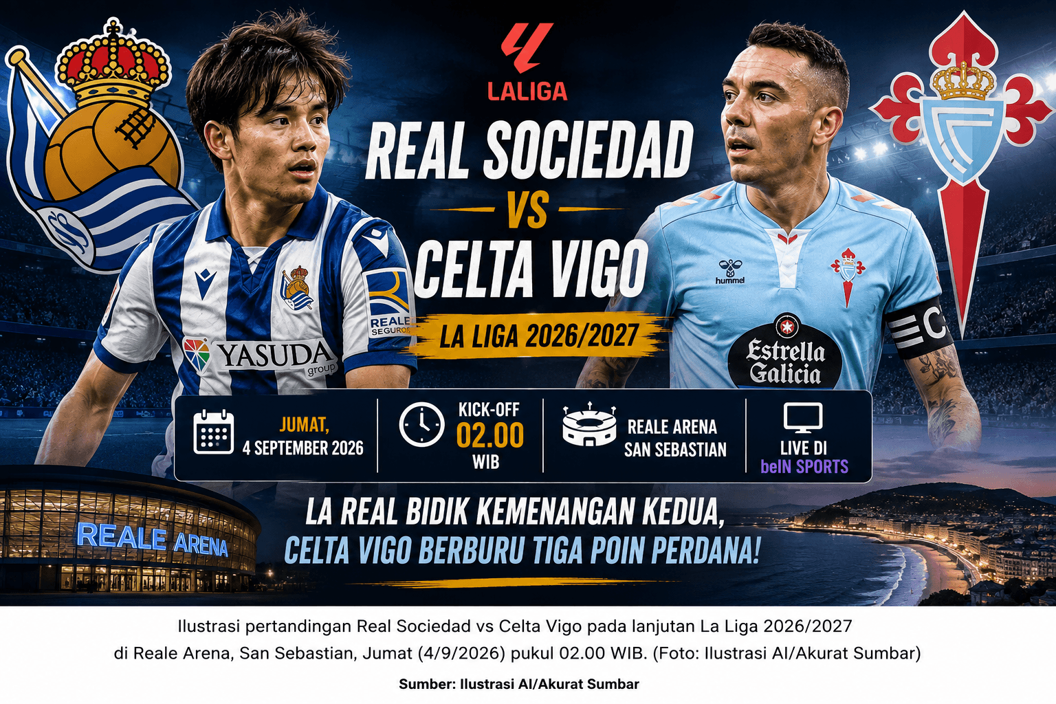 Prediksi Skor Real Sociedad vs Celta Vigo di La Liga 2026/2027: La Real Bidik Kemenangan Kedua, Celta Berburu Tiga Poin Perdana