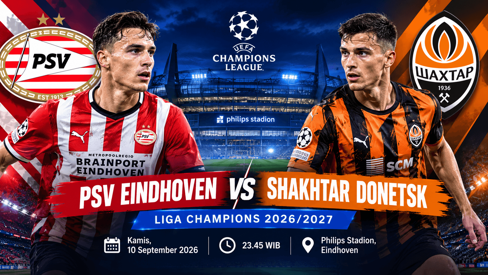Prediksi Skor PSV Eindhoven vs Shakhtar Donetsk 10 September di Liga Champions 2026/2027: Lengkap Dengan Head To Head, Prediksi Lineup dan Jadwal